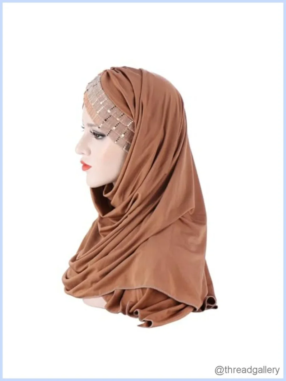 Sequin Hijab Muslim Head Wrap Stretch Elastic Scarf for Women Lightweight Jersey